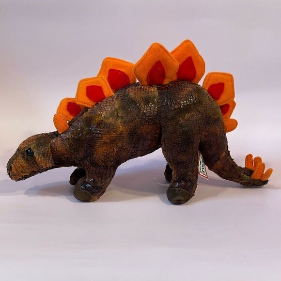 Douglas Plush Stegosaurus Dinosaur Stuffed Animal Red Brown Orange 11” long GUC - Picture 1 of 9